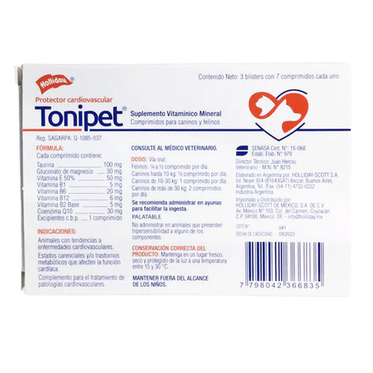 Reverso Caja de Tonipet Holliday 21 Tabs Protector Cardiovascular para Perro/Gato