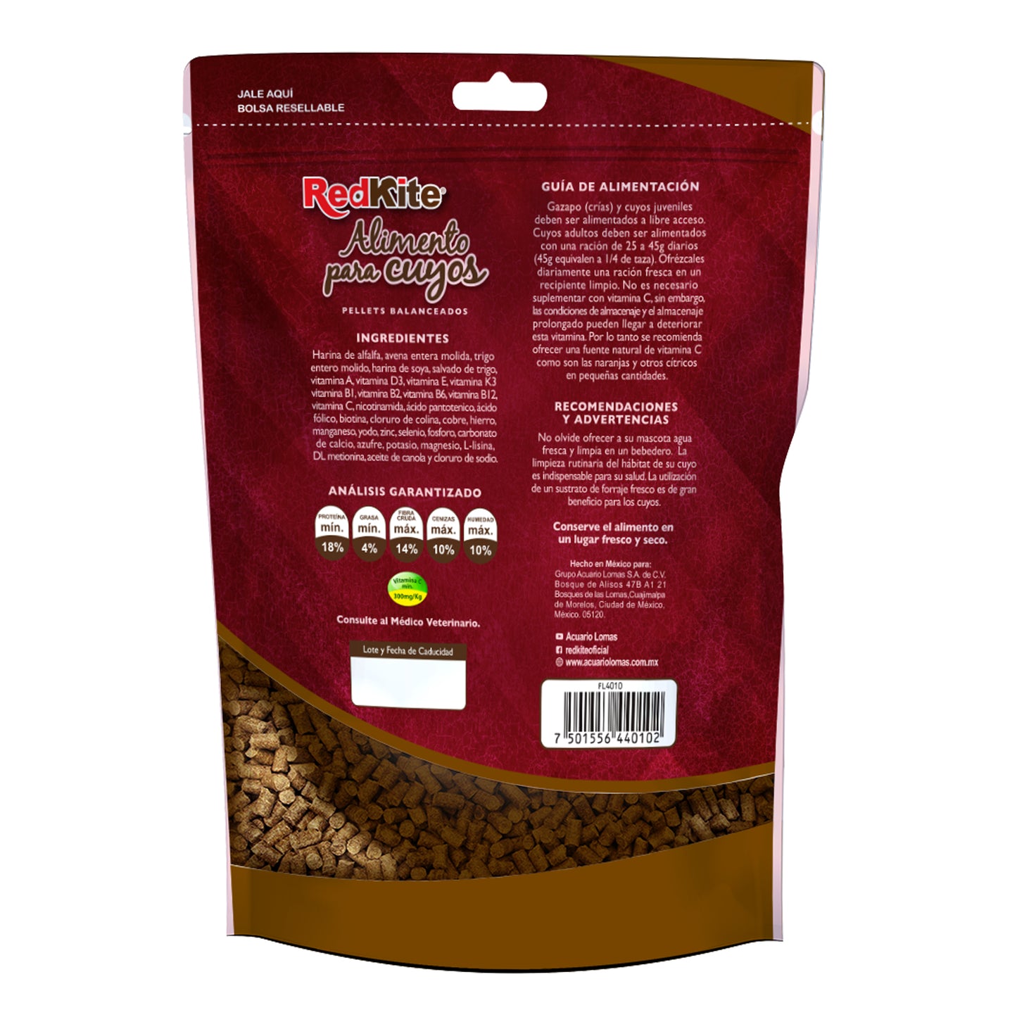 Reverso Bolsa Alimento para Cuyos Red Kite 850g