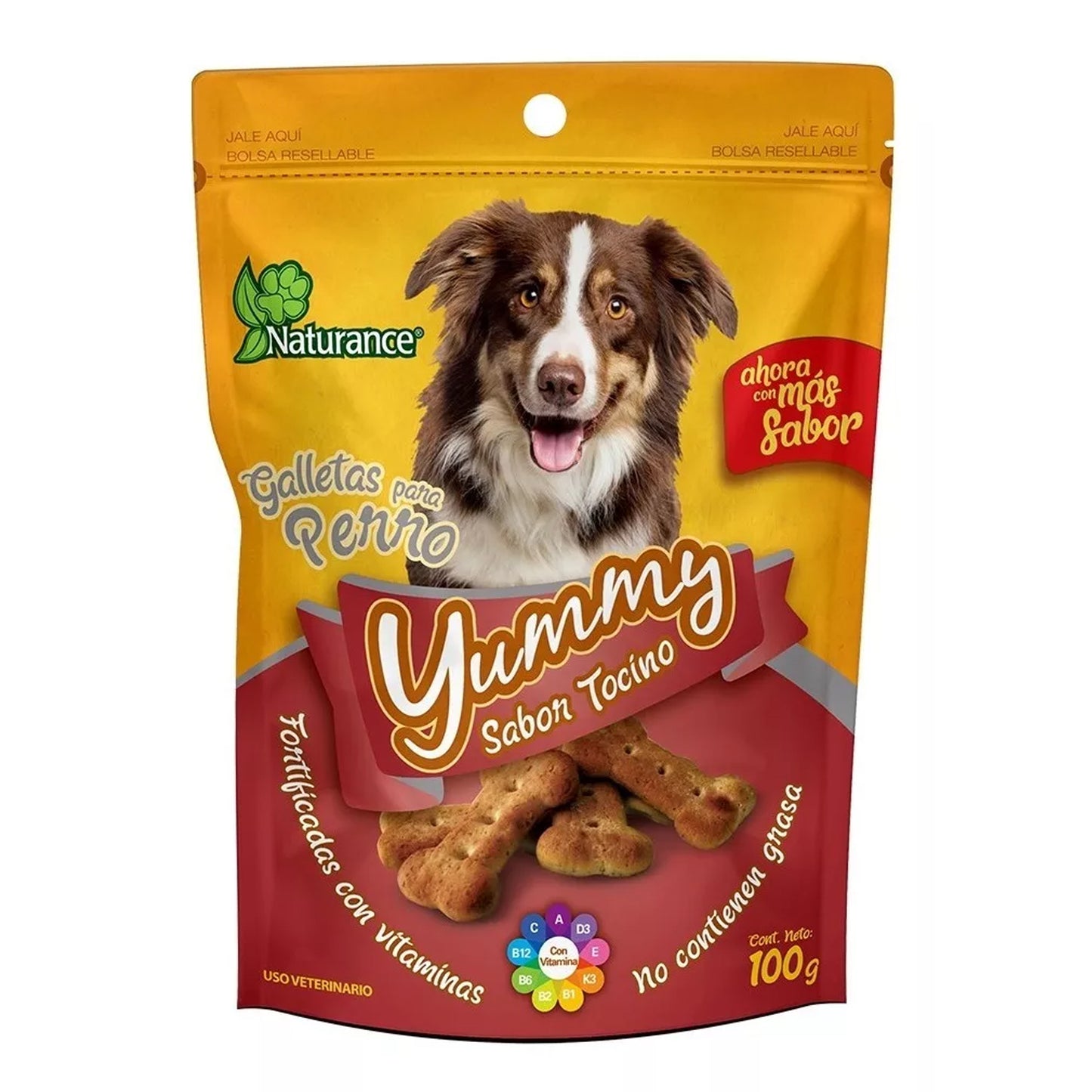 Bolsa de Galletas para Perro Cachoro Sabor Tocino Naturance Yummy 100g 