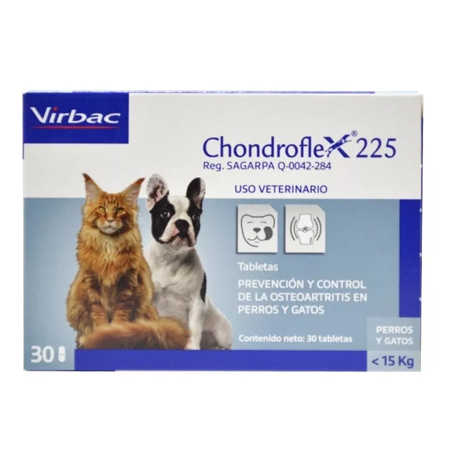 Chondroflex 225 Virbac 30 Tabs para osteoartritis Perro/Gato menor 15kg
