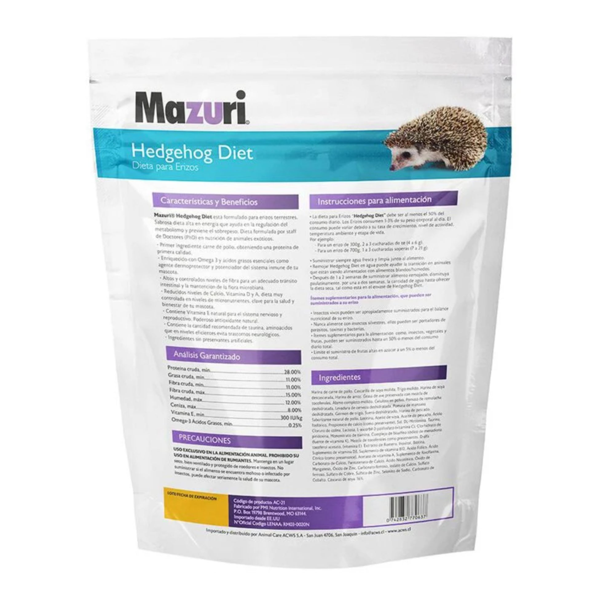 Reverso Bolsa de Alimento para Erizo Mazuri 950g