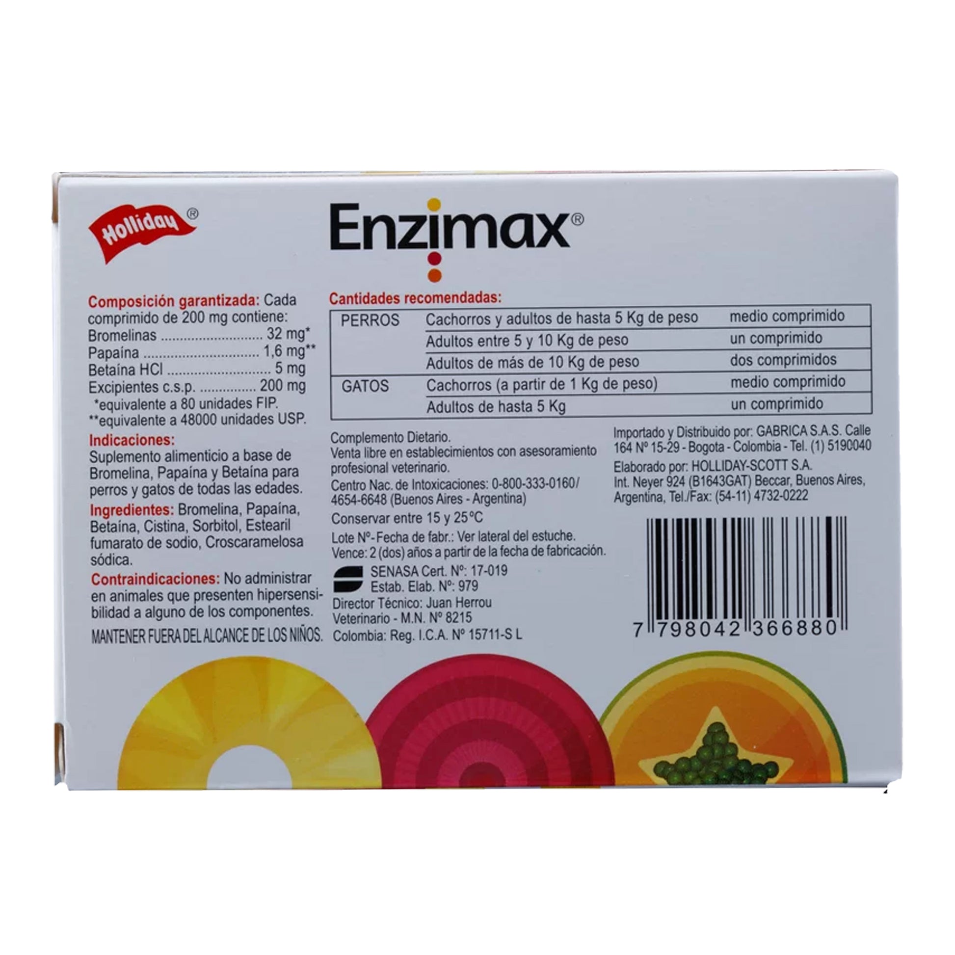Reverso Caja de Enzimax Holliday 20 Tabs Enzimas Digestivas Perro/Gato