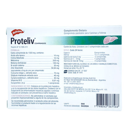 Caja de Proteliv Complemento 21 Tabs Holliday Protector hepático para Perro/Gato