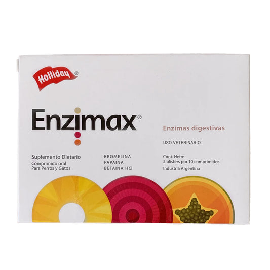 Caja de Enzimax Holliday 20 Tabs Enzimas Digestivas Perro/Gato