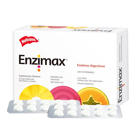 Caja de Pastillas Enzimax Holliday 20 Tabs Enzimas Digestivas Perro/Gato
